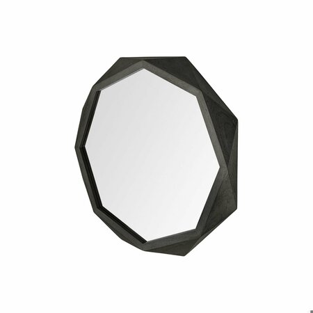 Homeroots 32 in. Octagon Black Wood Frame Wall Mirror 376441